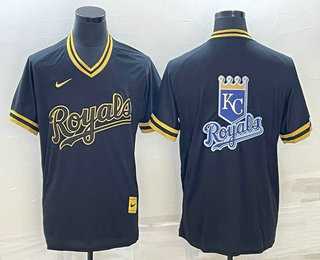 Men%27s Kansas City Royals Big Logo Black Gold Nike Cooperstown Legend V Neck Jerseys->kansas city royals->MLB Jersey